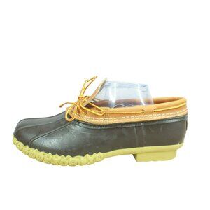 LL Bean Brown Leather Slip On Unlined Low Moccasin Duck Boots Size 9.5 M